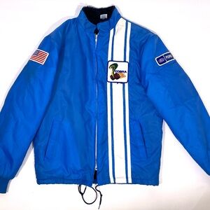 Vintage 1970s Ford Shelby Cobra Mustang Jacket Blue Lined Striped Mens Small